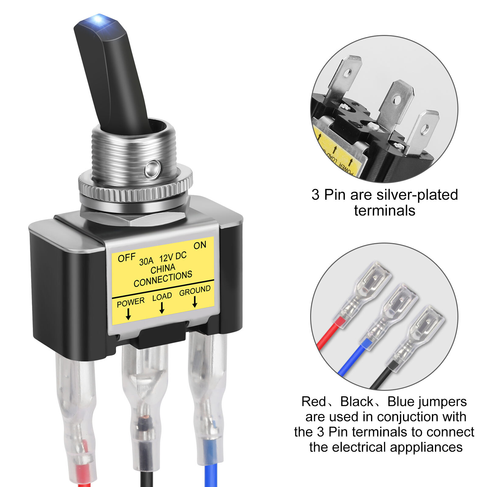 2x Blue LED Light 3Pin Rocker Toggle ON/Off Switch 30A 12V for Car Boat Marine
