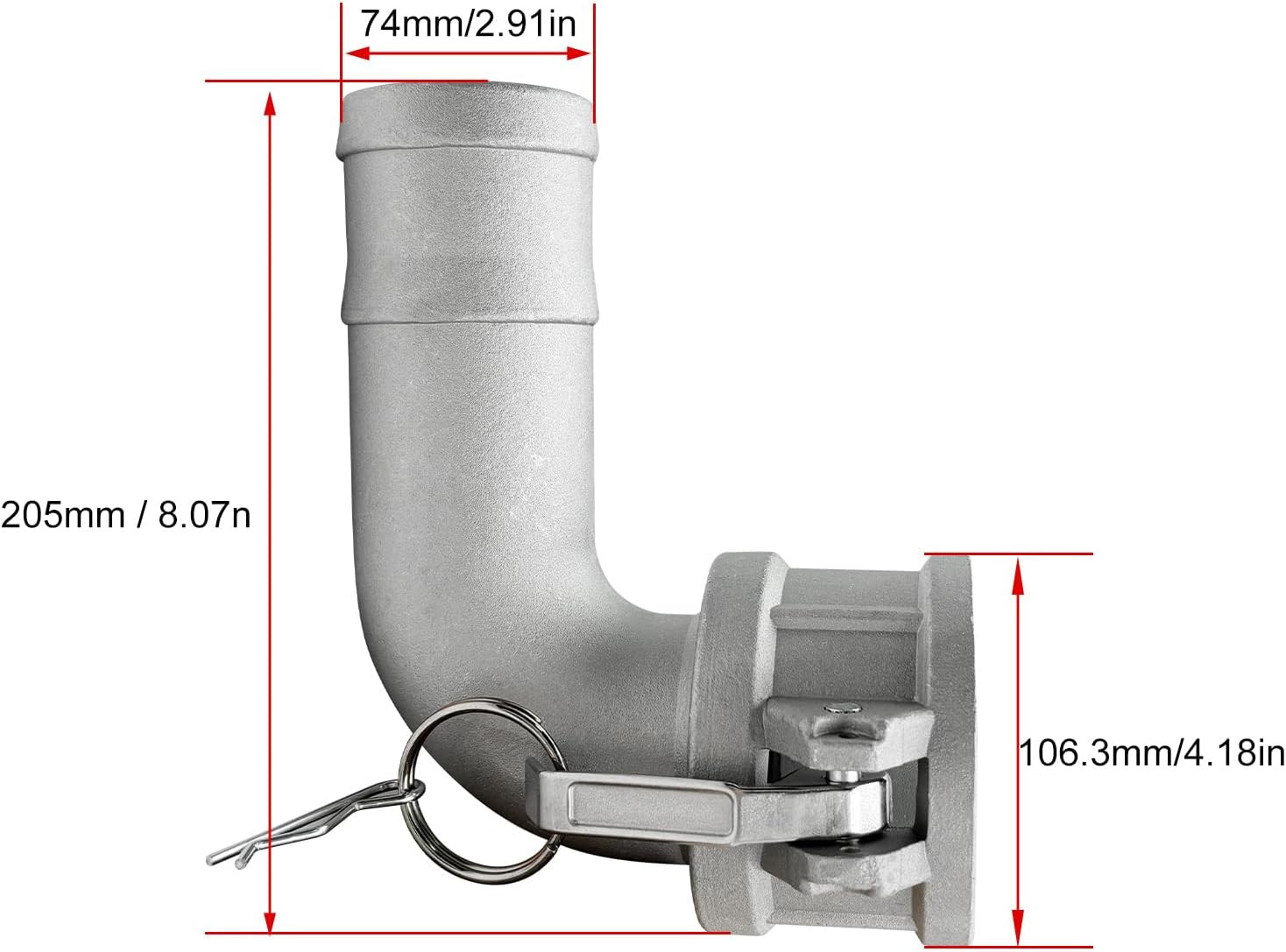 Global Type C Cam and Groove Hose Fitting, 3″ Socket X 3″ Hose ID Barbed, 90 Deg
