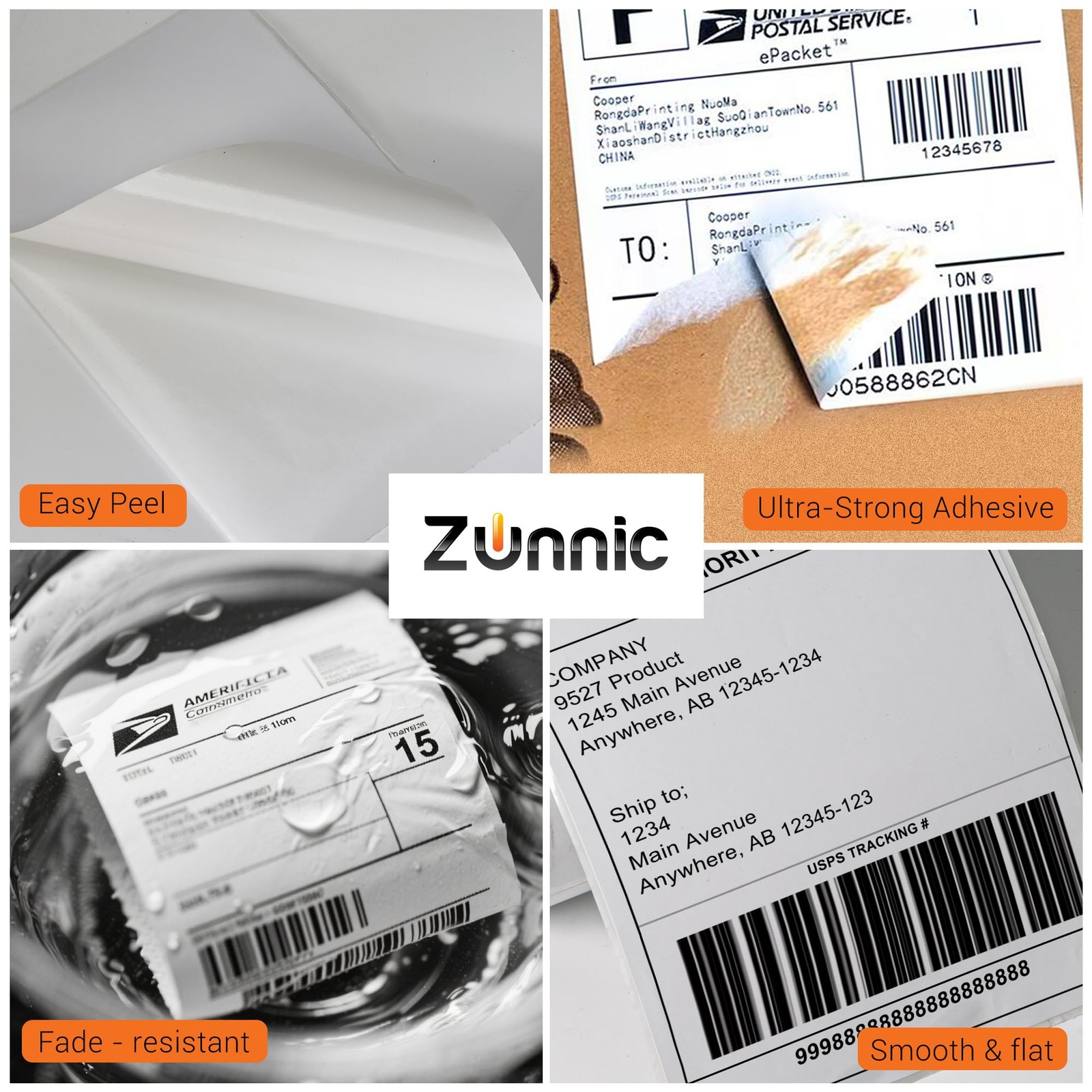 Zunnic 4×6 Thermal Shipping Labels – 250 Labels/Roll | Strong 4×6, White