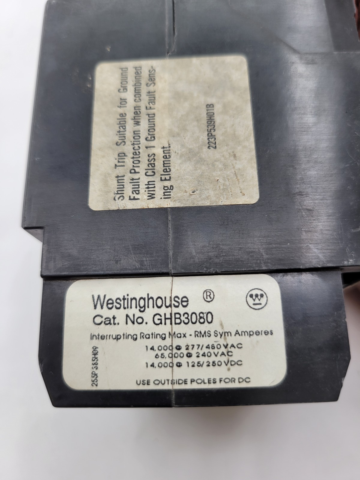 Westinghouse GHB3080 Shunt Trip Bolt-On Circuit Breaker 80A 3P 480/277V 14KA GHB