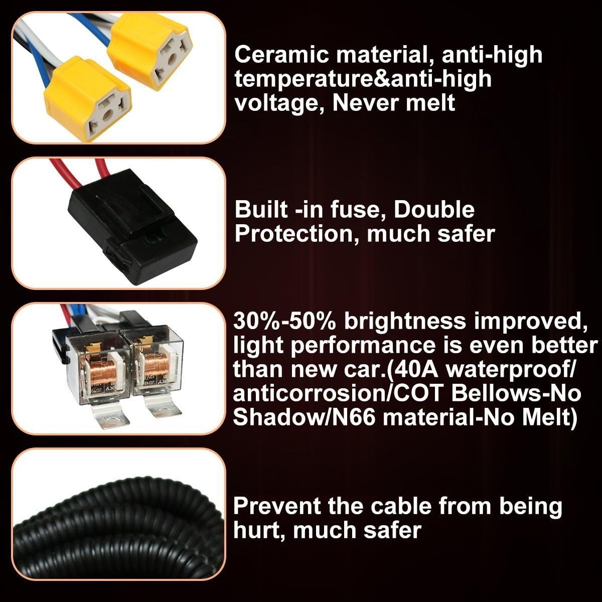 1Set 2 Headlight Wiring Harness H4 Relay Harness H6054 LED Headlight Connector S