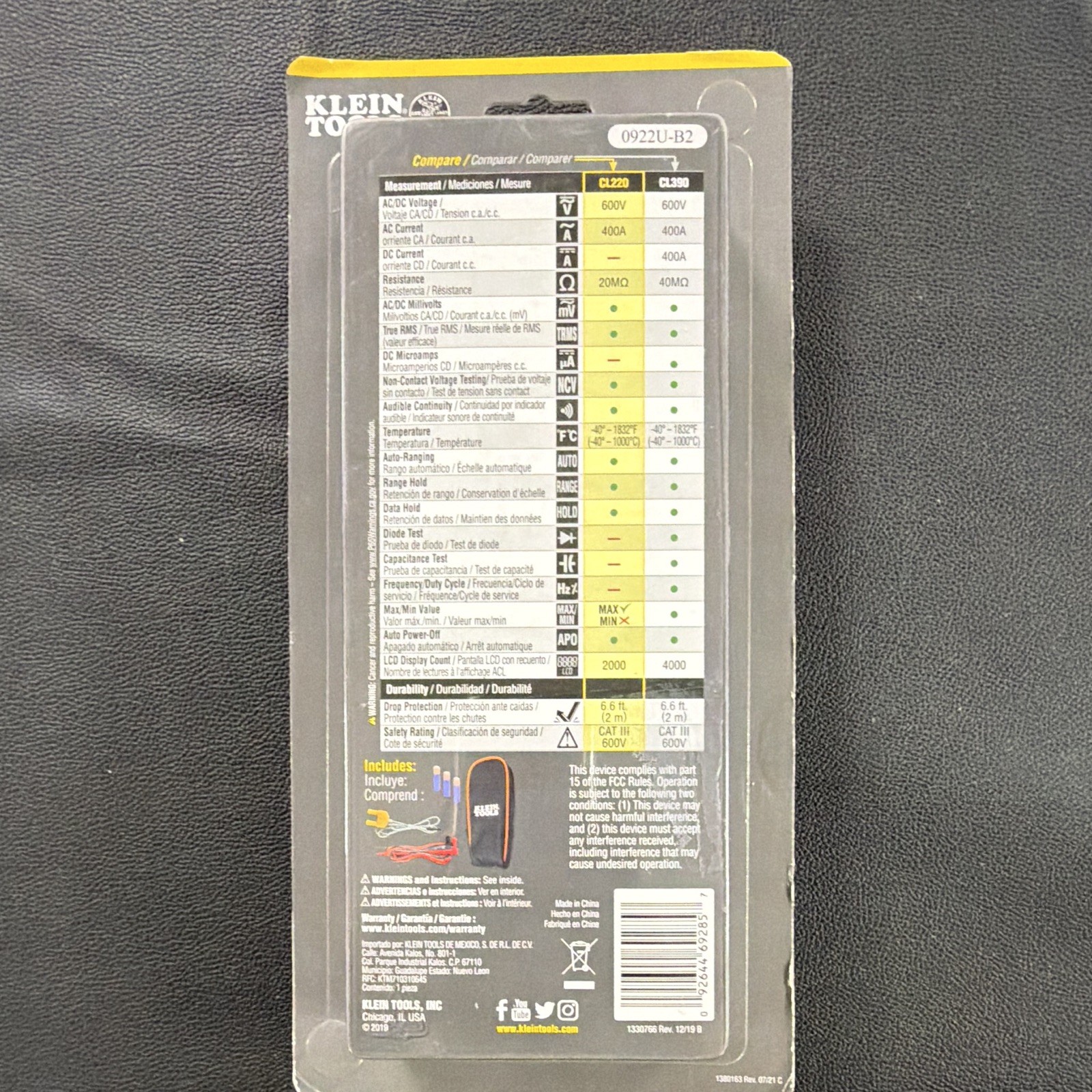 Klein Tools CL220 Digital Clamp Meter 400A AC True RMS Auto-Ranging CAT III