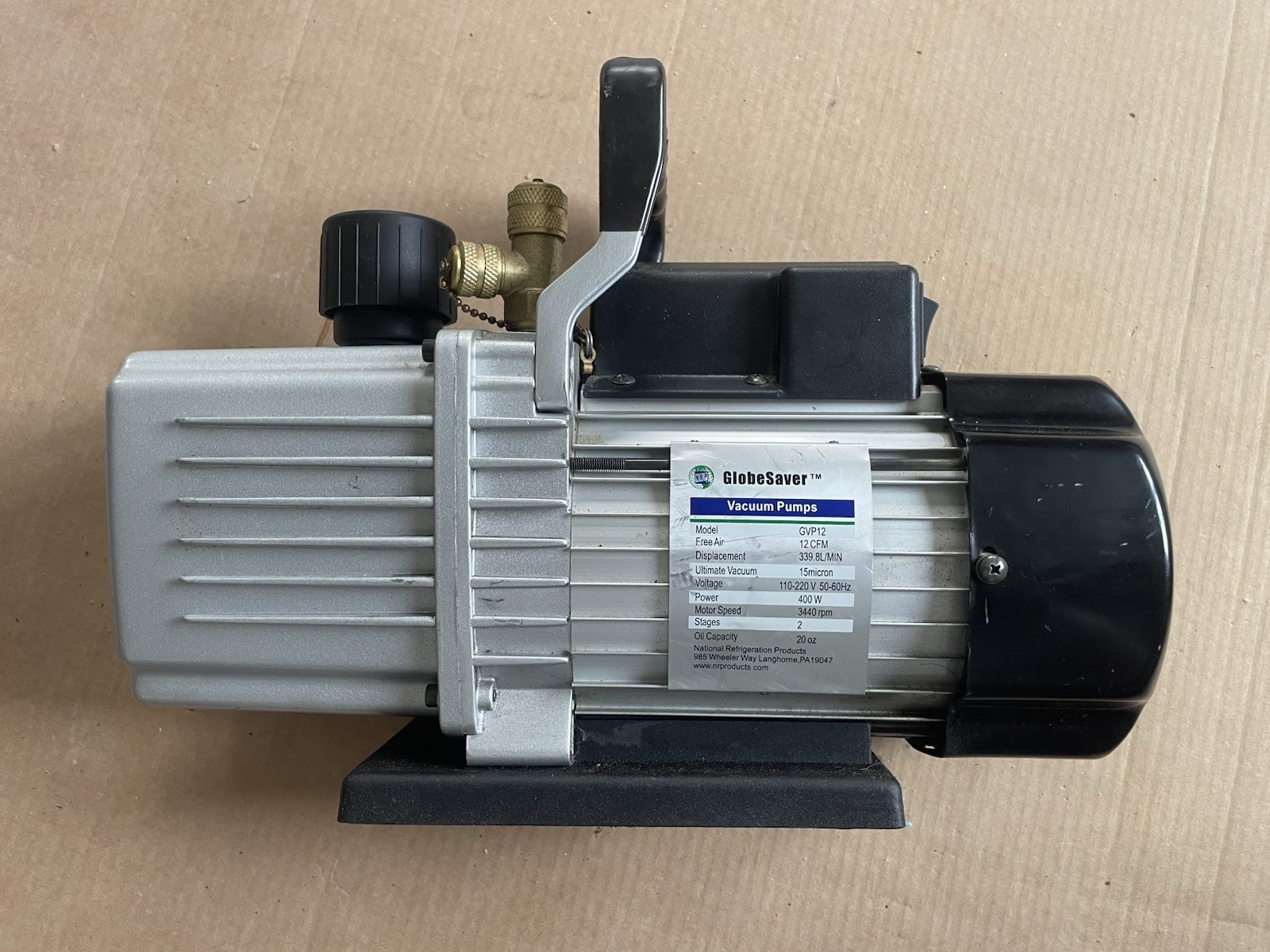 GVP12 GlobeSaver High Vacuum Pump 2 Stage IP 54 With Cord