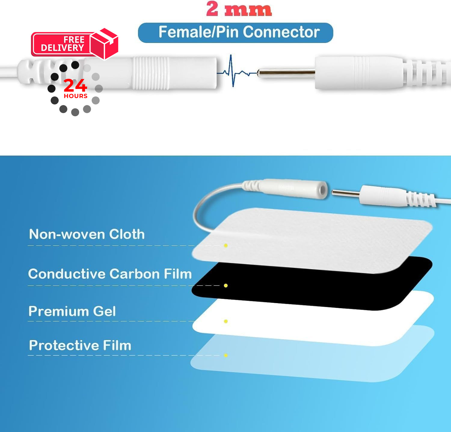 TENS Unit Electrode Pads, 10PCS 2″x 3.5″ Large Self-Adhesive White