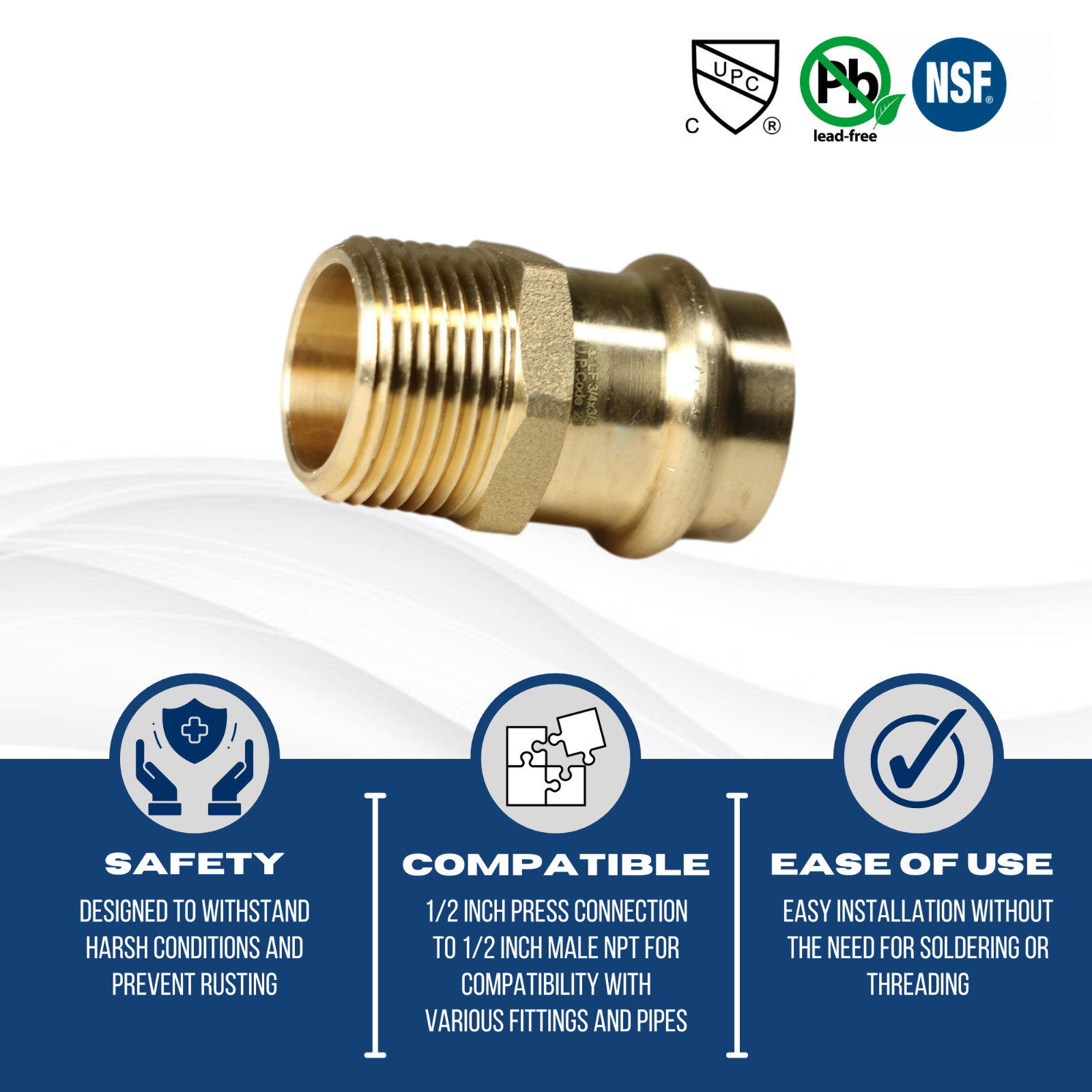 10 Pieces 3/4″ Press Male Adapter, Lead Free Brass, 3/4″ Press Fit Male