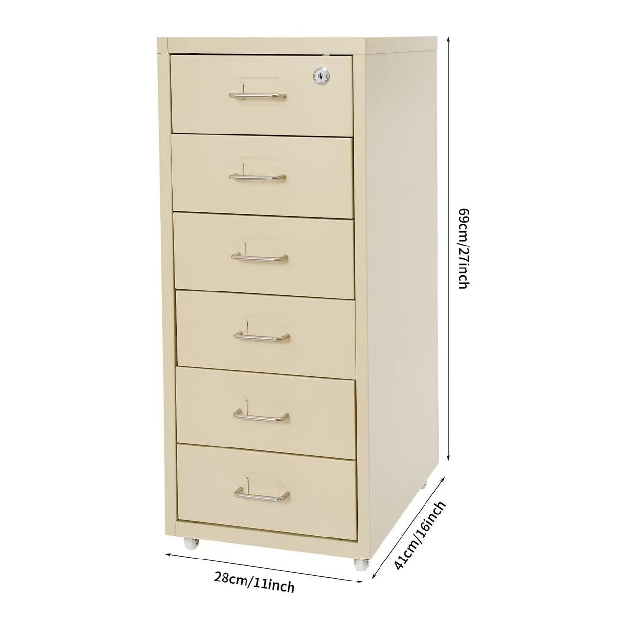 6 Drawer Beige Vertical Metal File Cabinet with Lock and Rolling Wheels for Home