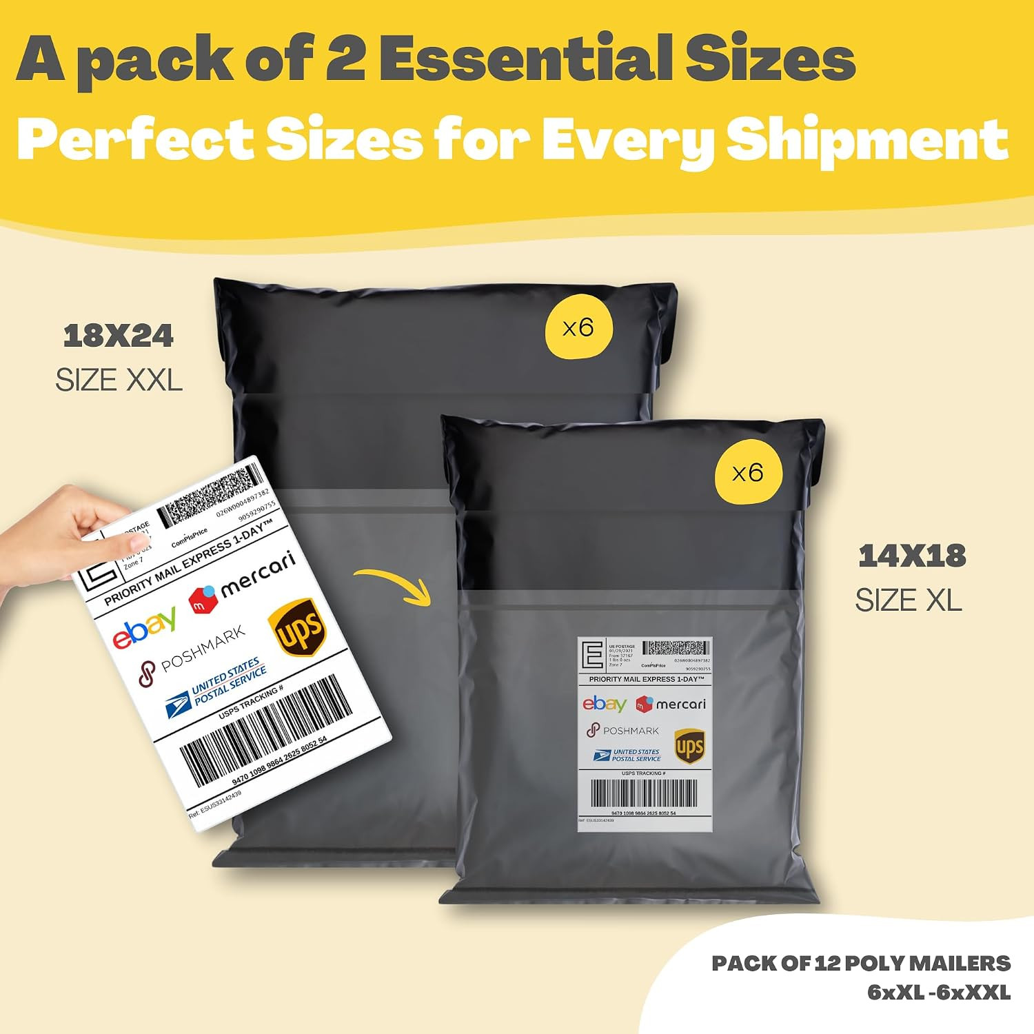 Shipping Bags (12 Pack) with Label Pouch – 14X18 & 18X24 – Poly Mailers for Clot