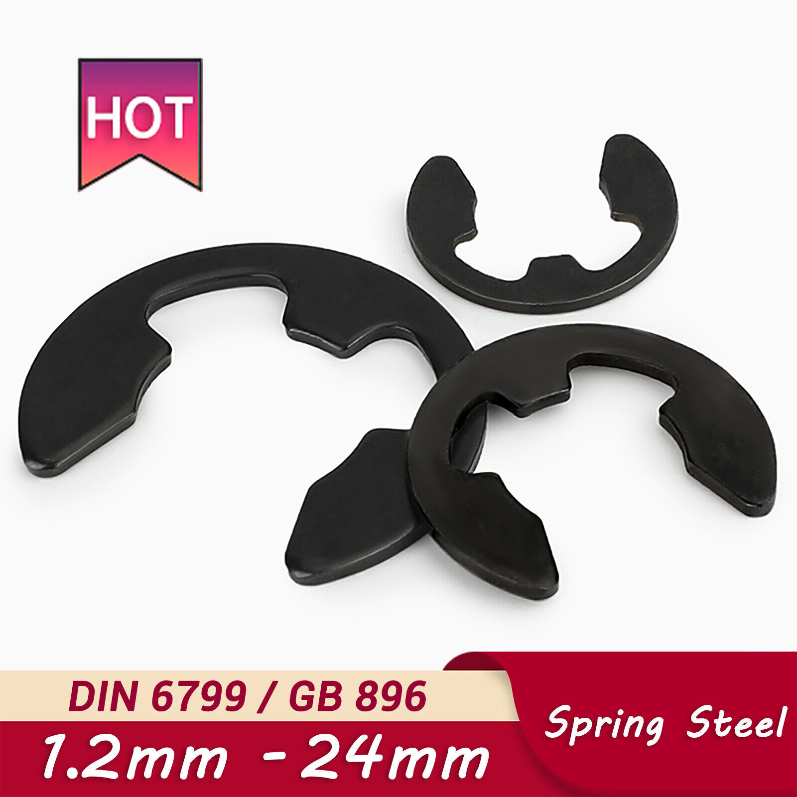 Sizes 1.2m – 24mm DIN 6799 C-Clip Circlip External E-Clips Retaining Washers All