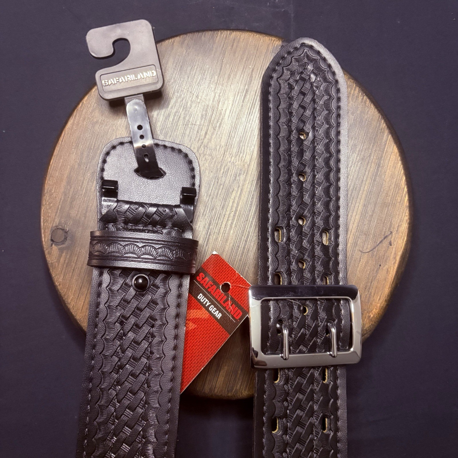 Safariland Model 87 Duty Belt – Size 32 – Sued Lined Basketweave – Black/Chrome