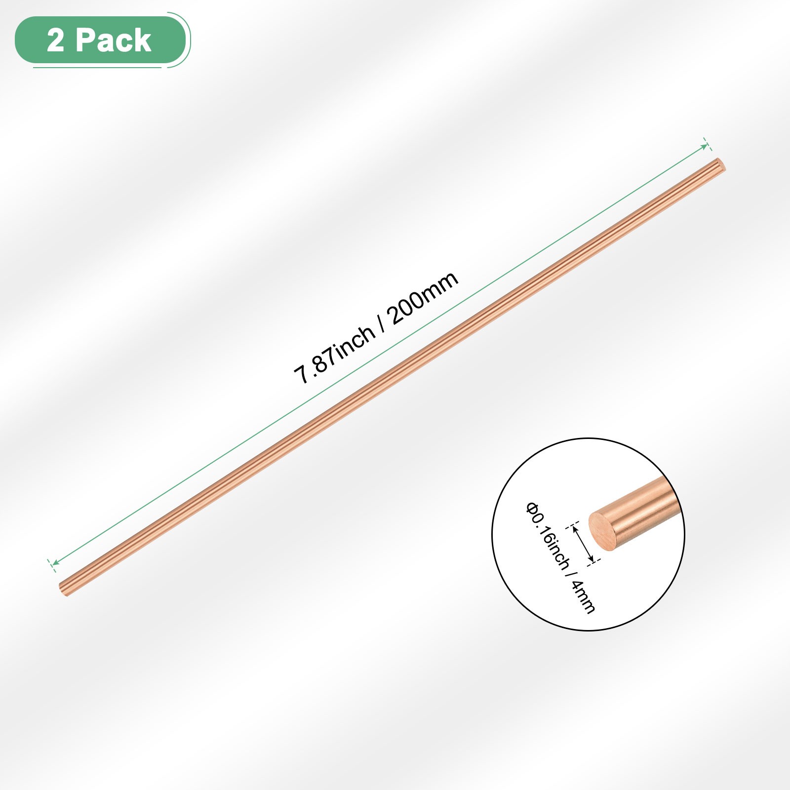2-Pack Copper Round Rod 4mm x 200mm T2 Copper Stock