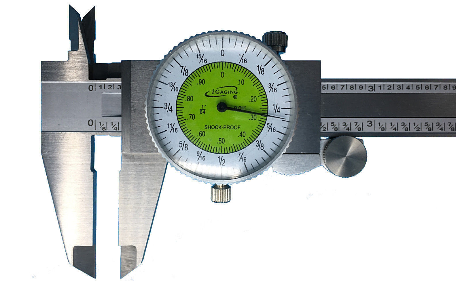 iGaging Fractional Dial Caliper 6″ Inside Outside Depth Gauge Read 0.01 or 1/64″