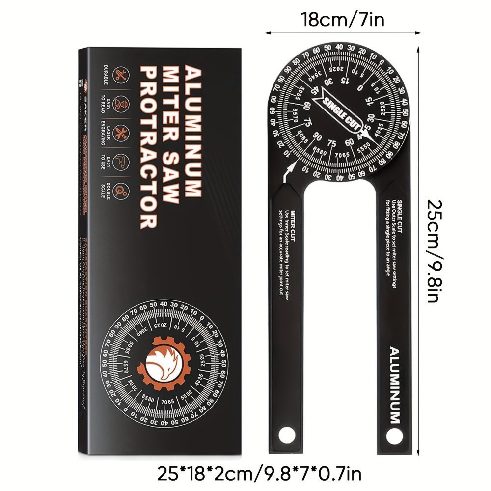 7″ Aluminum Miter Saw Protractor, Rustproof Angle Finder Tool for Woodworking