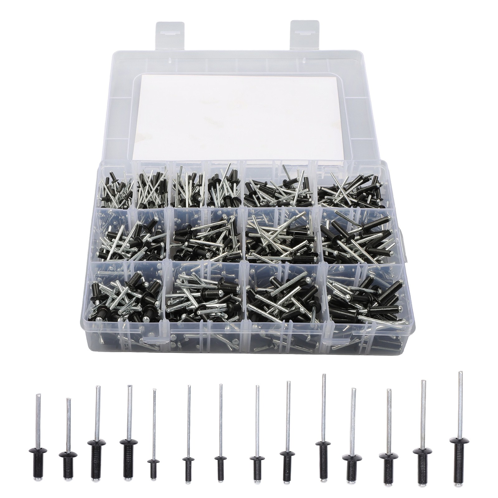 500 sets of rivet kits 3/32″ 1/8″ 5/32″ 3/16″ With 14 Standard Sizes W/ a Box