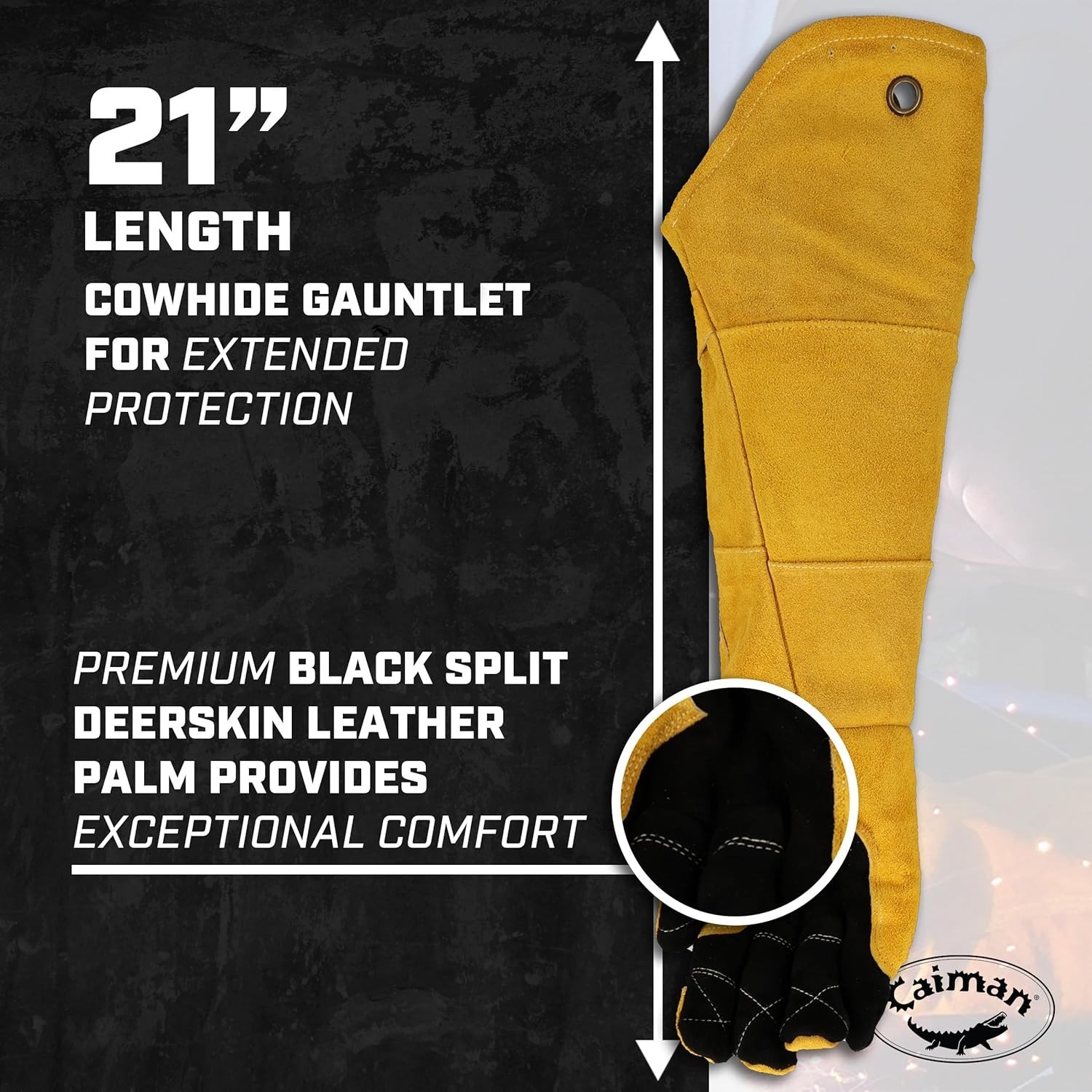 Caiman 1878-5 1878 Welding Gloves, Extended Gauntlet Cuff, Wing Thumb, Premium