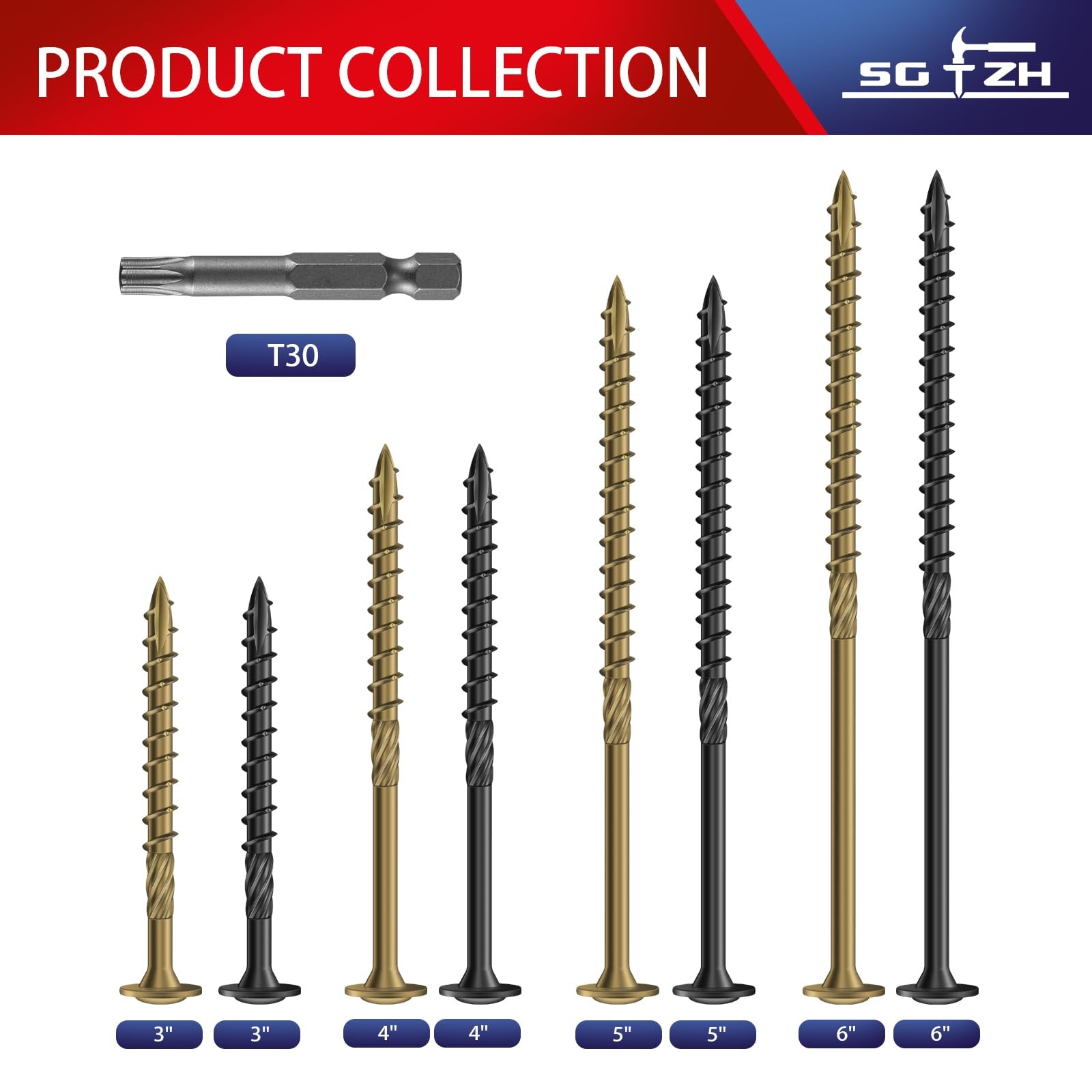 #14×3 Inch Bronze Carbon Steel Washer Head Structural Lag Screws T30 264 PCS