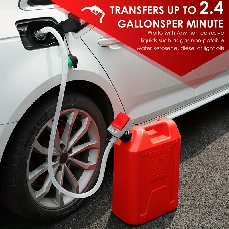 Electric Fuel Transfer Pump Battery Powered Gas Oil Water Liquid 2.4GPM 53”Hose