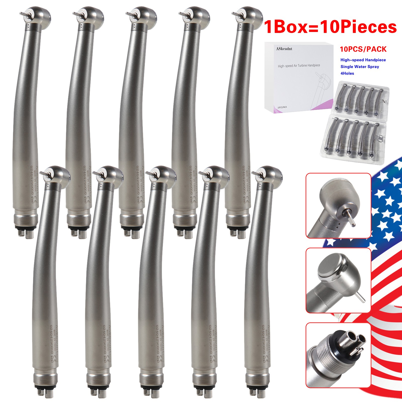 10Pack High Dental Speed Handpiece Push Button 4 Hole ADA4 NEW