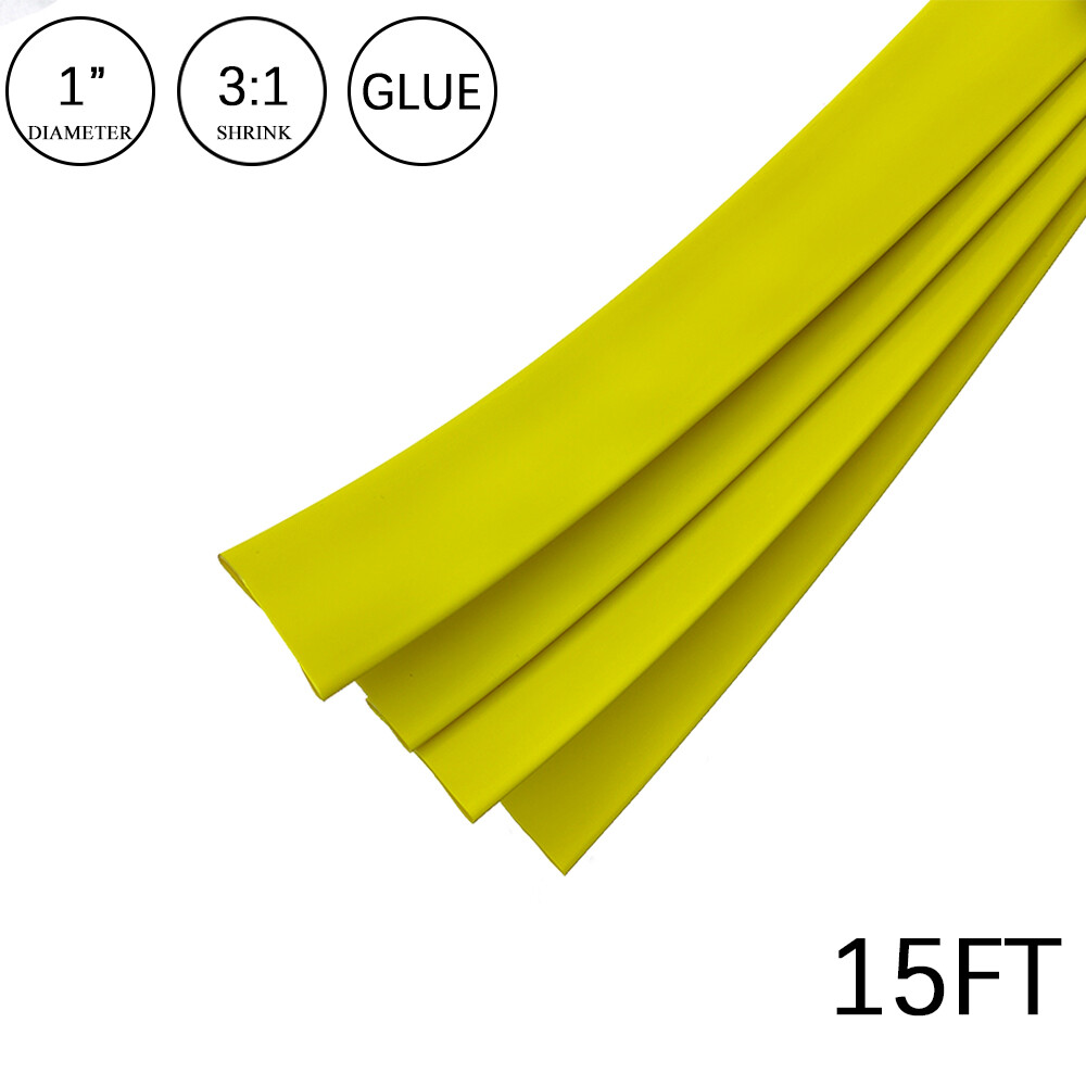 3:1 Heat Shrink Tubing Tube 1″ 15FT Yellow Glue Waterproof Dual Wall Wires Wrap