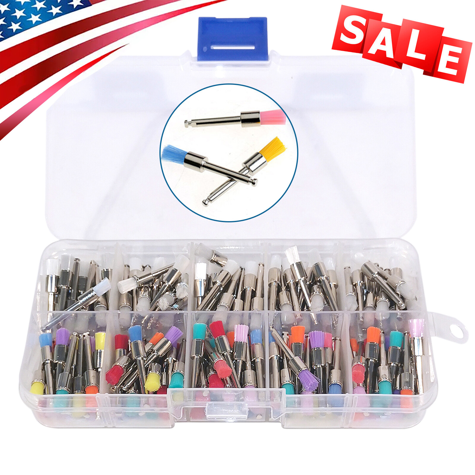 200 PCS Dental Nylon Polishing Flat Latch Polisher Prophy Brush Disposable mixed