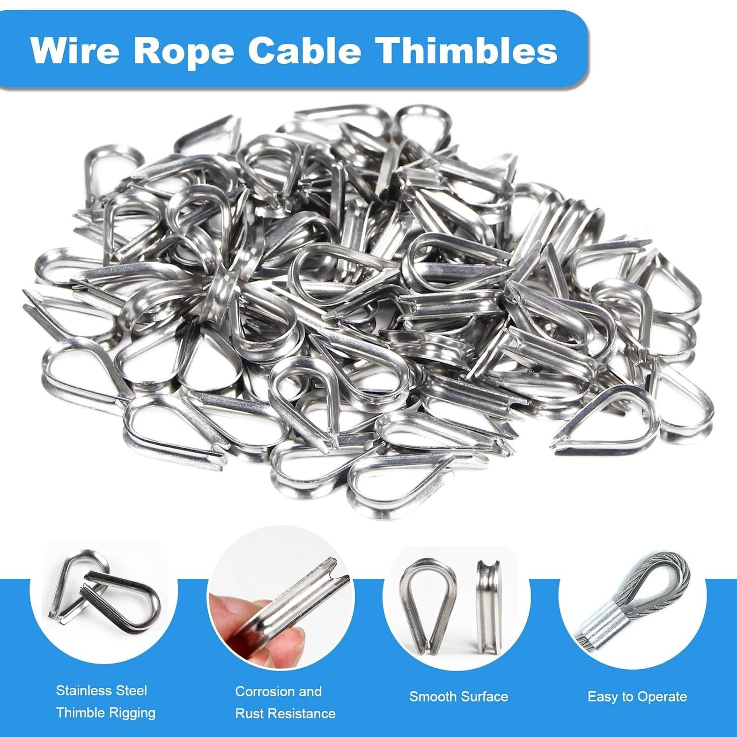 50 Pcs 1/16″ M2 Stainless Steel Wire Rope Thimbles for Cable Rope Thimble Rigg