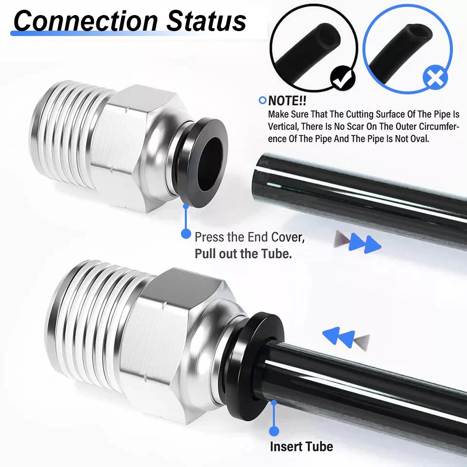 1/4» Air Tubing Kit, 50ft Nylon Hose 1/2 3/8 1/4 1/8 Push to Connect Fittings