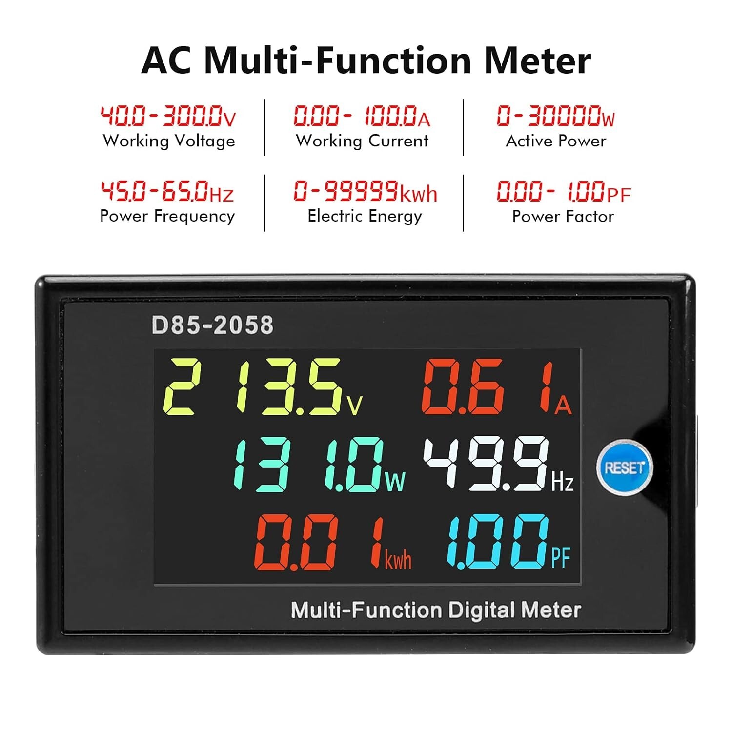 0-100A 40-300V Digital LCD AC Panel Meter Voltage Amps Frequency Energy Power