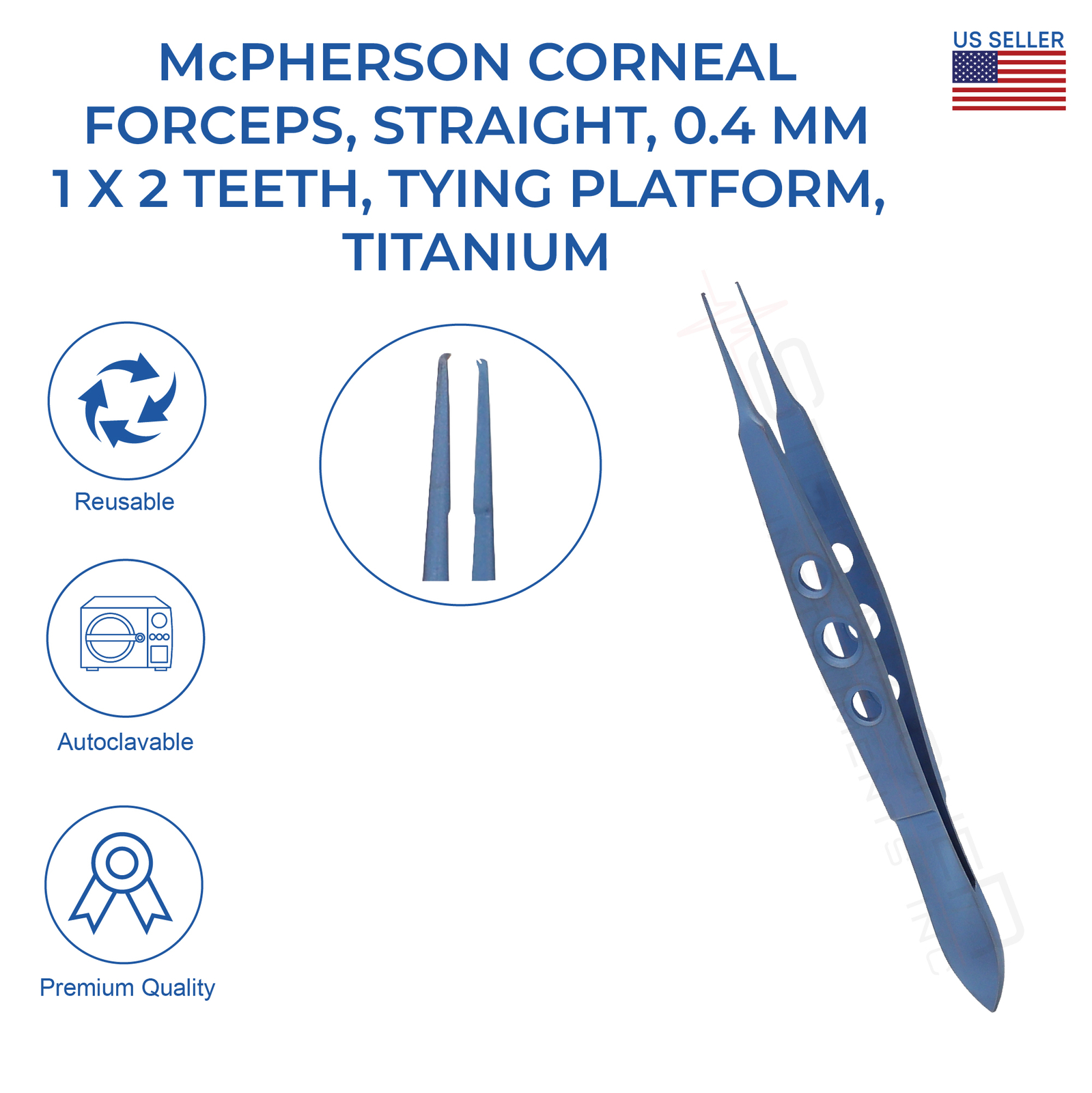 Mcpherson Corneal Forceps 1×2 0.4mm Teeth Straight Tying Platform Ophthalmic Eye