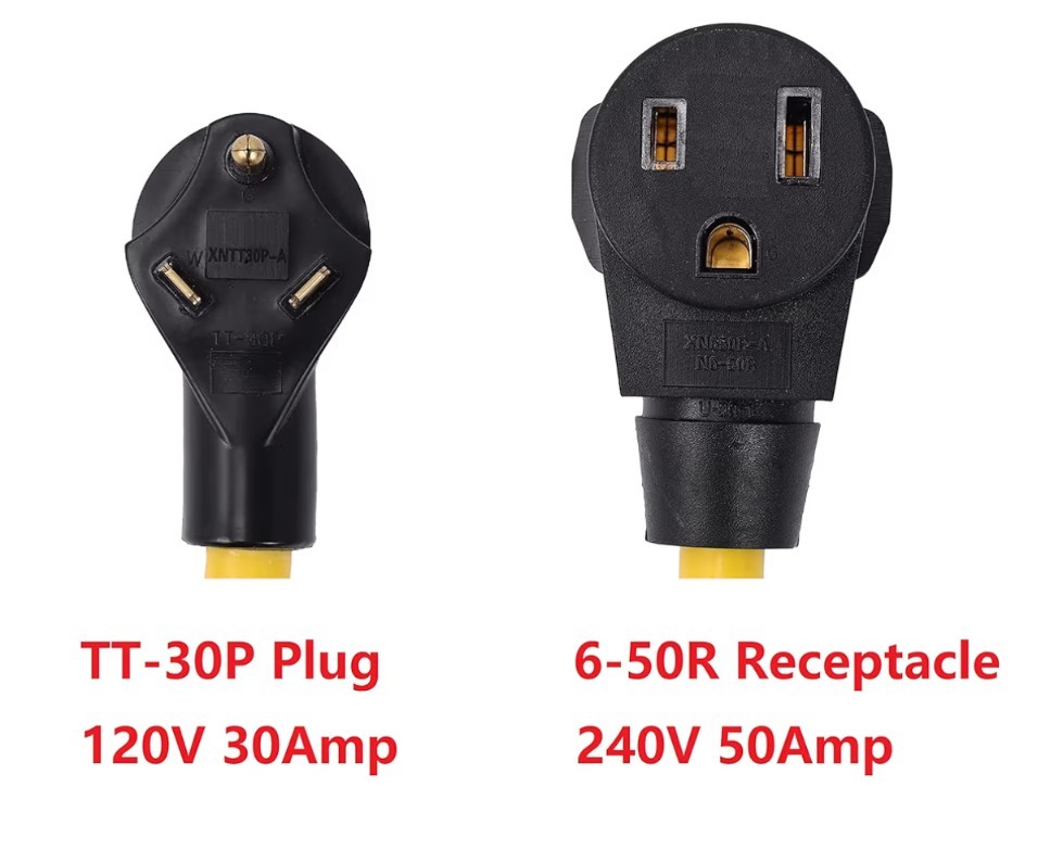 ONETAK NEMA TT-30P to 6-50R 120V 30 Amp 10 AWG 3 Prong Male Plug to 3 Prong