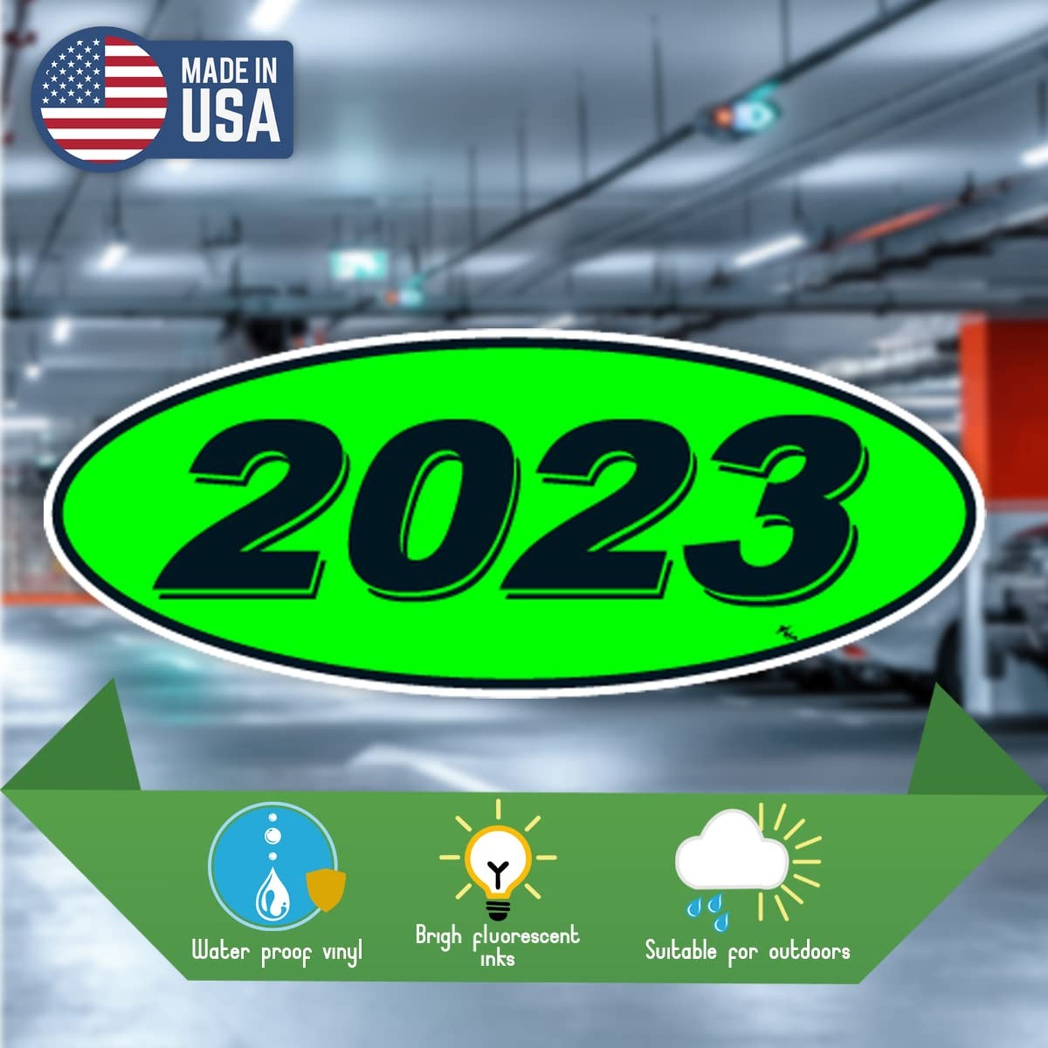 Versa-Tags 2023 Oval Model Year Stickers, Chartreuse/Black, 12-Pack Green/Black