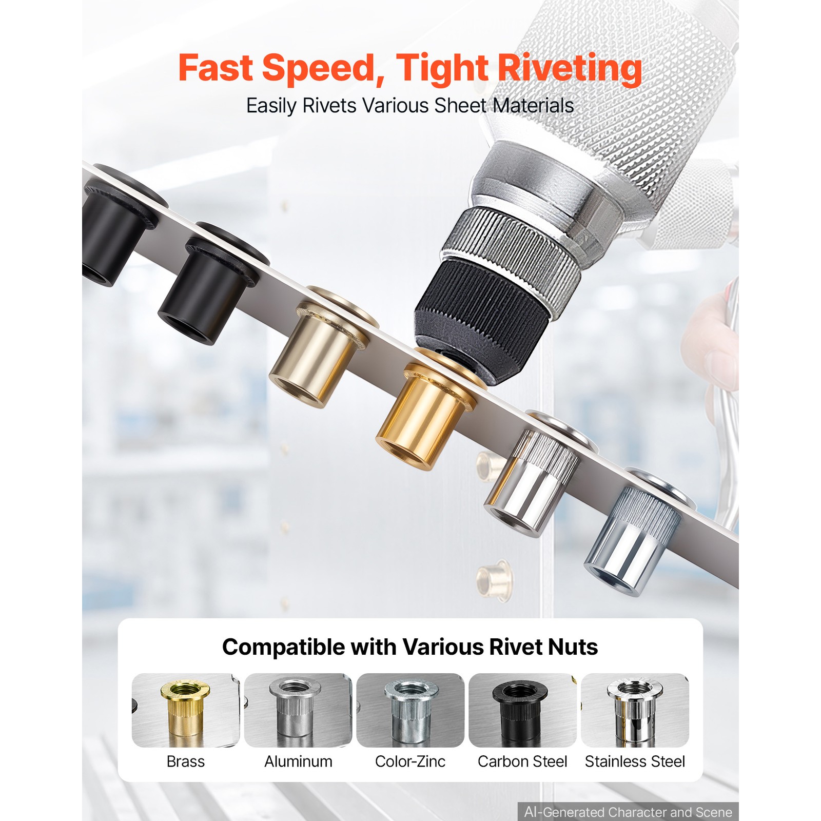 Uimoso Pneumatic Rivet Nut Tool Kit with 8 SAE & Metric Heads, 2680LBS Force