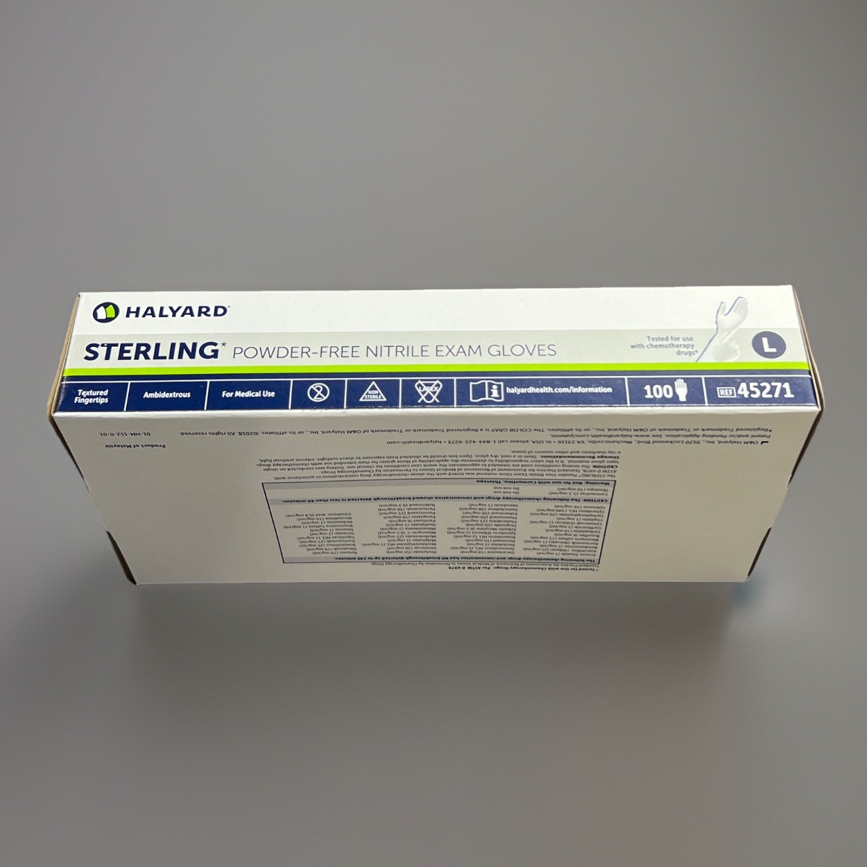 HALYARD STERLING 45271 Nitrile Powder-Free LARGE Exam Gloves Box of 100 Gloves