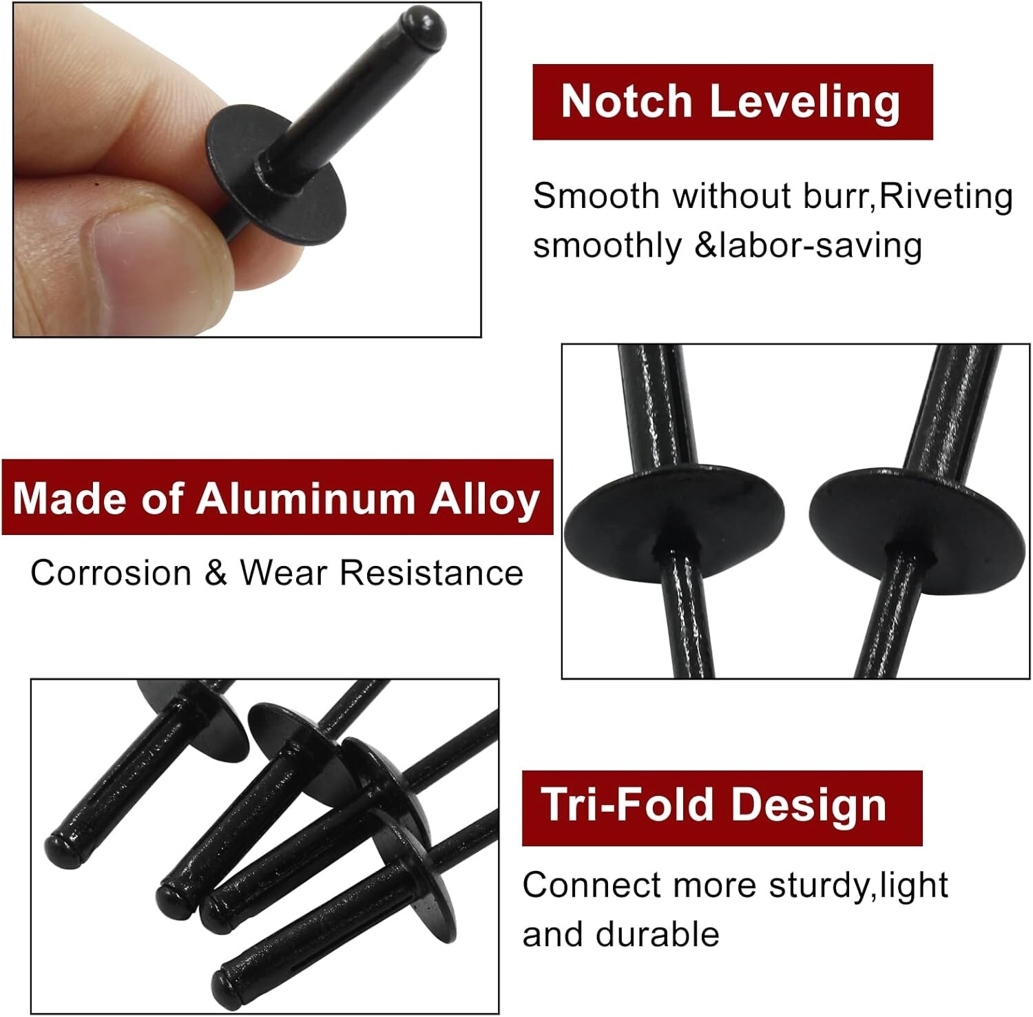 50Pcs Black Aluminum Tri-Fold Exploding Pop Rivets 3/16 Large Flange 3/16”x1′