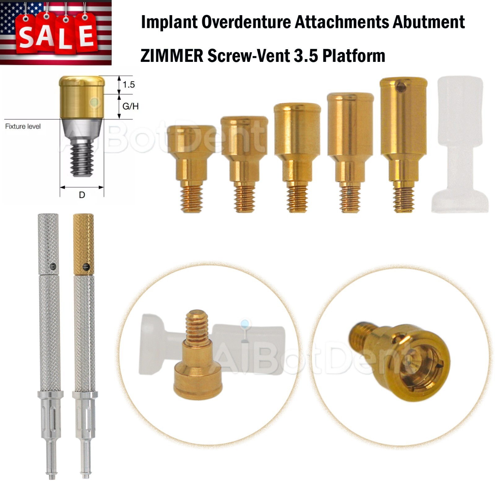 US Dental Overdenture Locator Implant Abutment for Zimmer/Hiossen Male Caps Tool