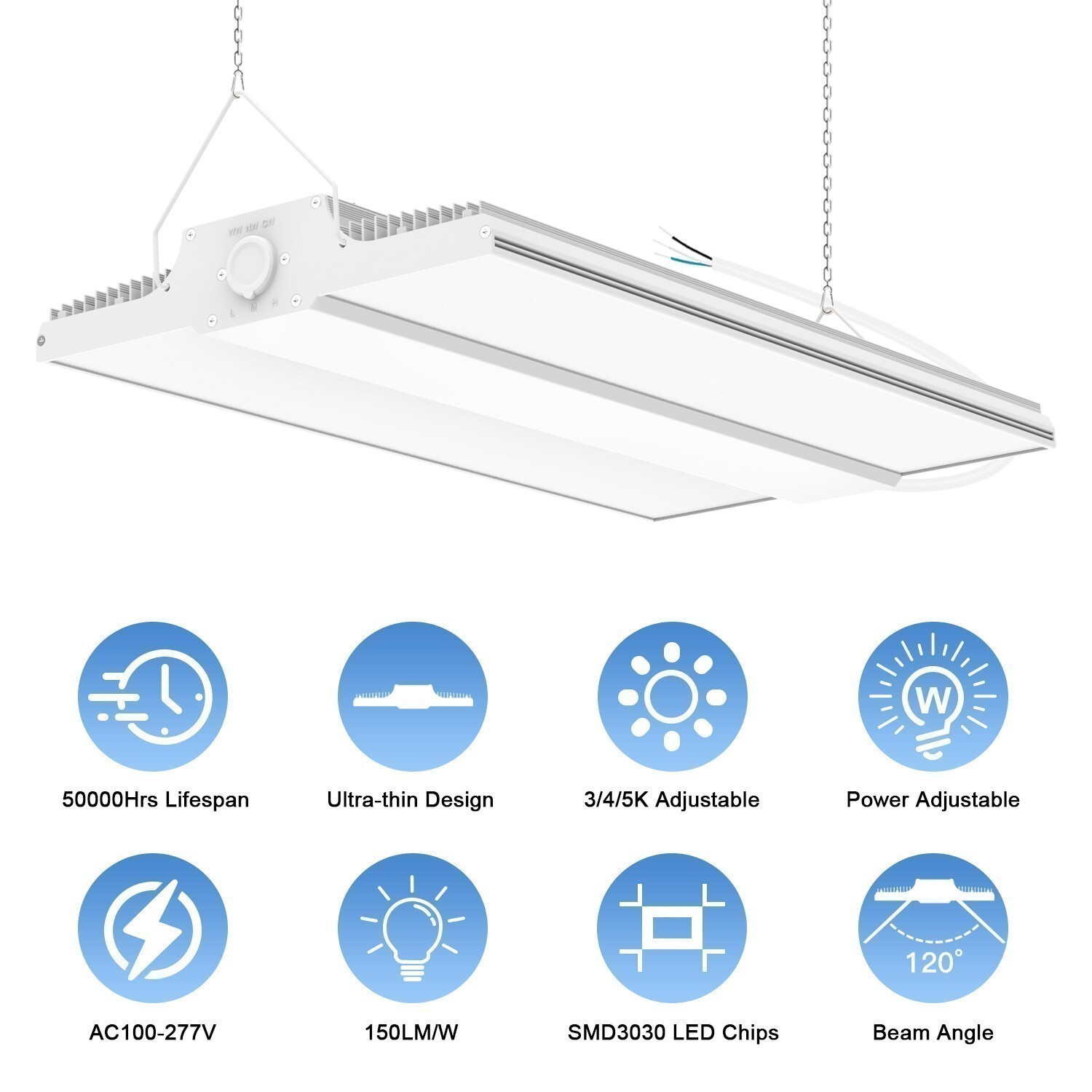 4500K~5700K Adjustable 150W LED Linear High Bay Shop Light With Microwave Sensor