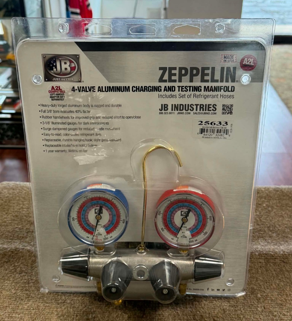 Jb Industries Zeppelin 25633 4-Valve Aluminum Charging & Testing Manifold Gauge