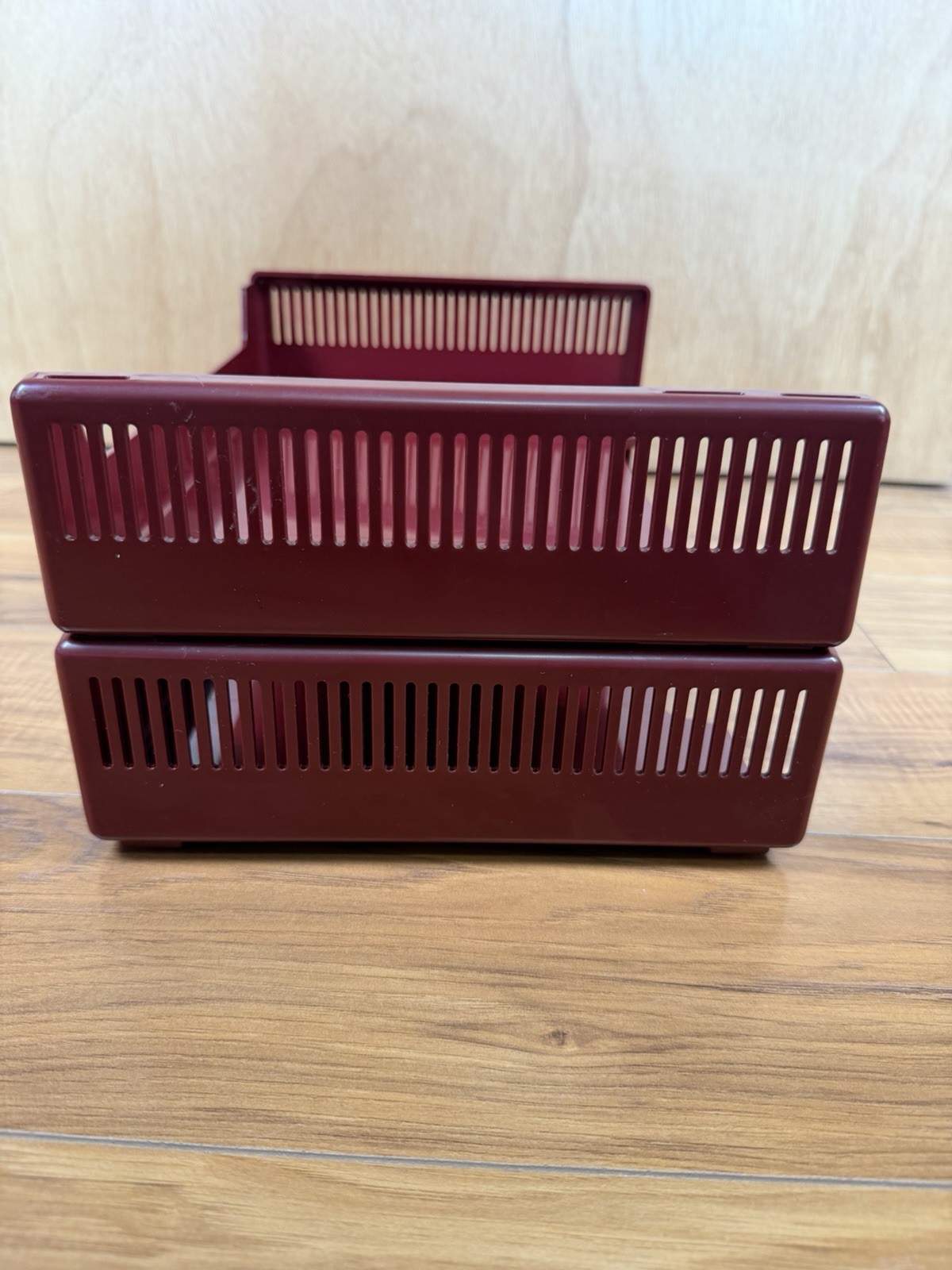 VTG 80s Tenex Stack On Desk Letter Paper Trays Maroon Burgundy MCM Organizer USA