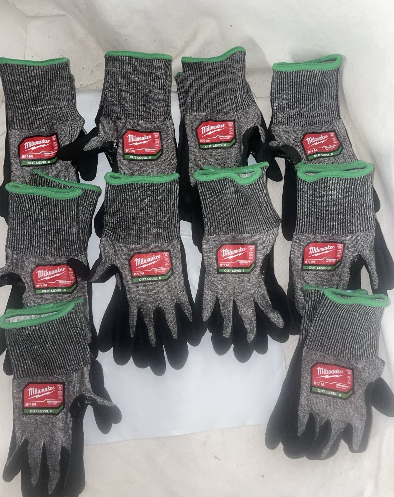 (10) Pair Milwaukee 48-73-7001 Size 8 (medium) Smartswipe Cut Level 6 Gloves