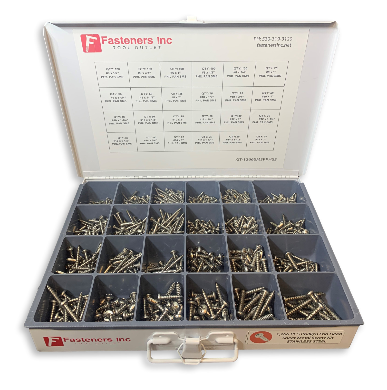 1,266 PCS Stainless Phillips Pan Head Sheet Metal Screw Assortment Fastener Kit