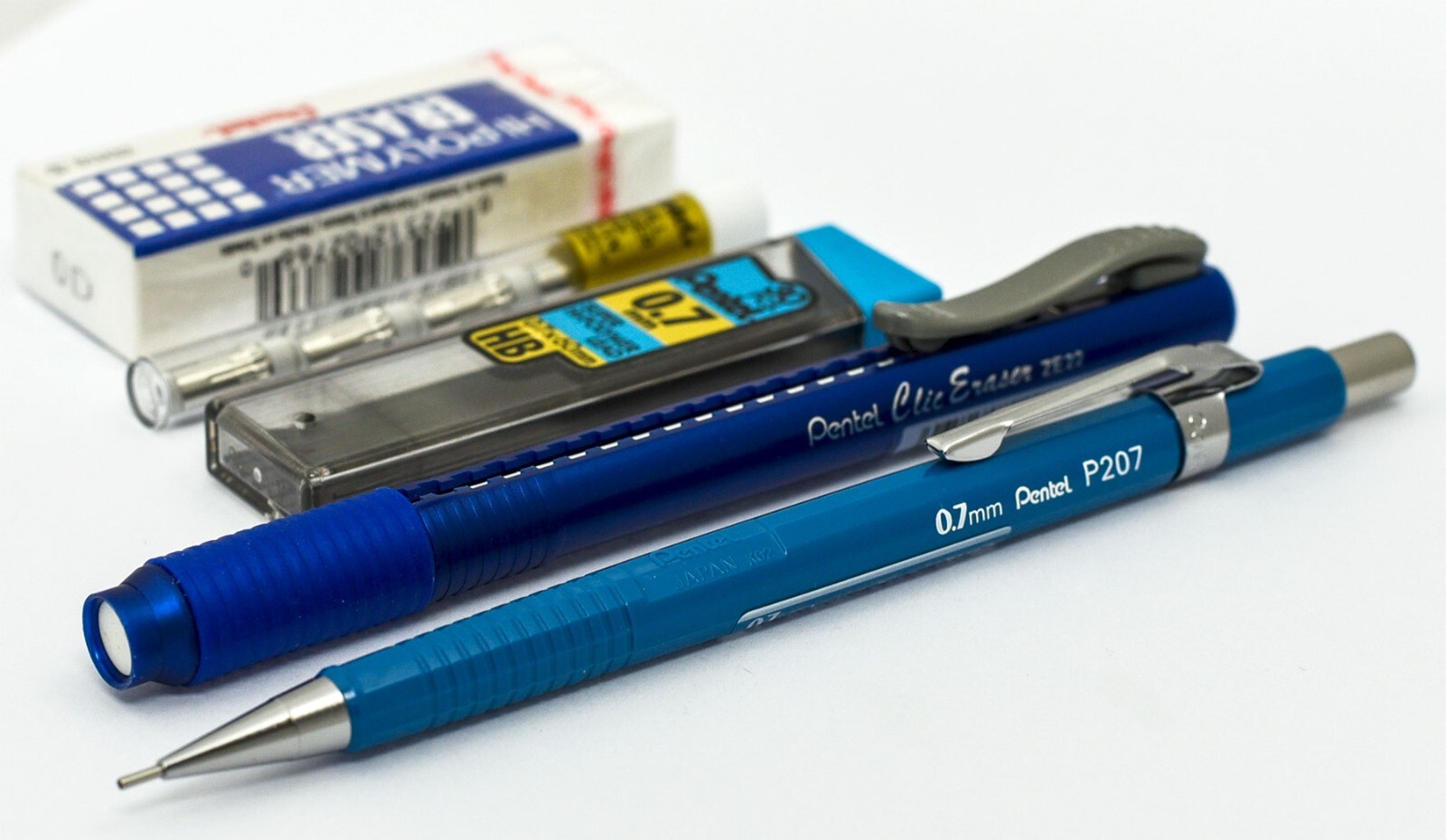 Pentel Sharp P207 0.7mm Mechanical Pencil 5-Piece Bundle with Lead & Erasers