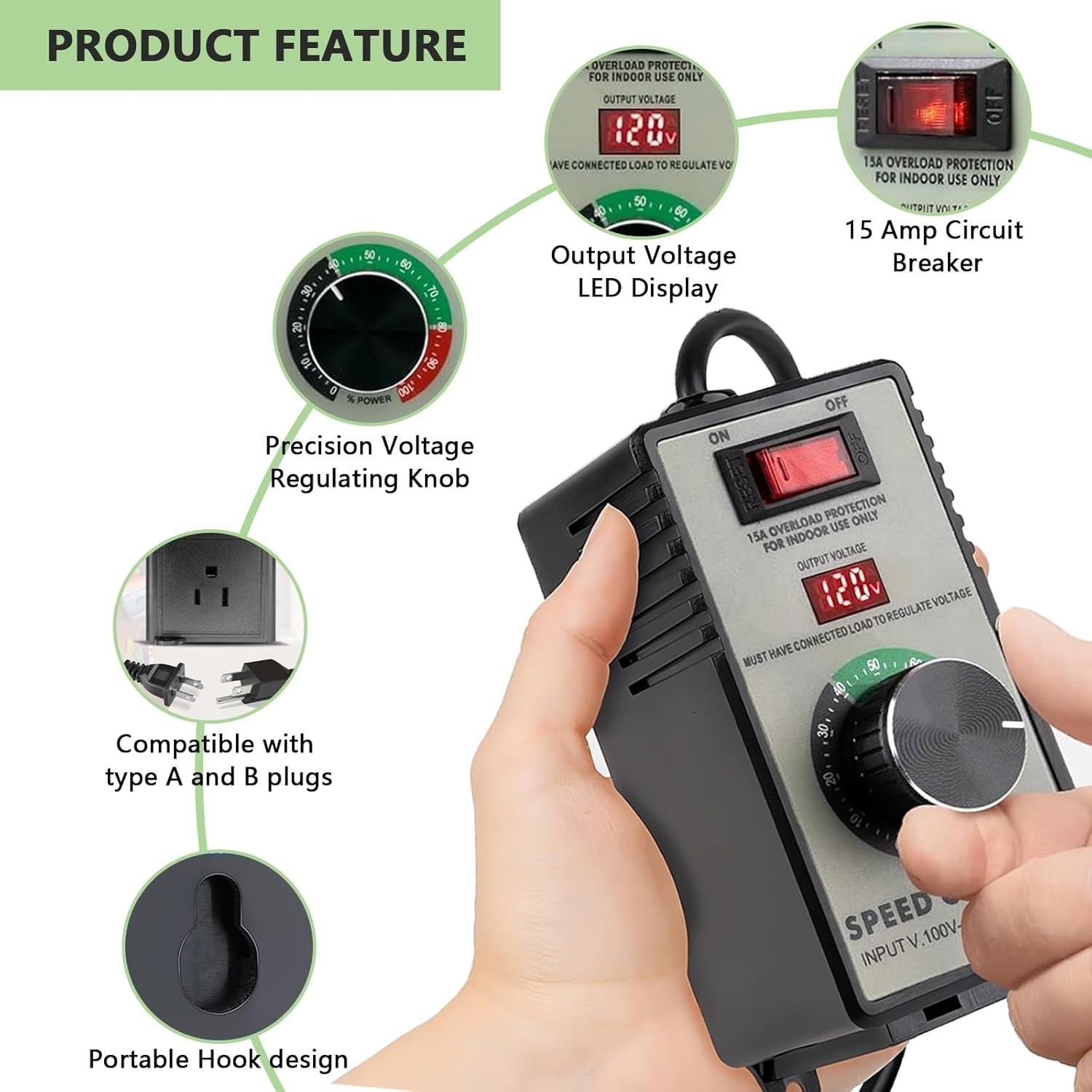 AC Motor Speed Controller 120V 15A Max – Variable-Speed Controller & Fan Spee…