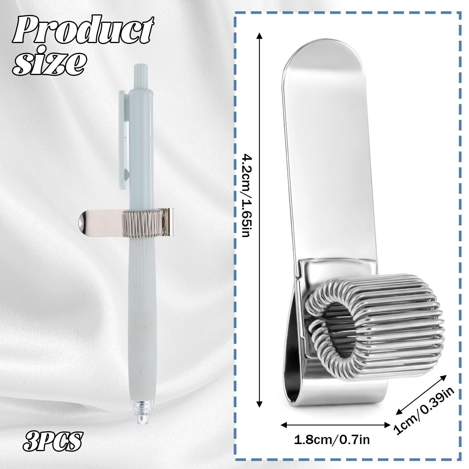 3 Pack Stainless Steel Pen Holder Clips with Spring for Clipboard Notebook