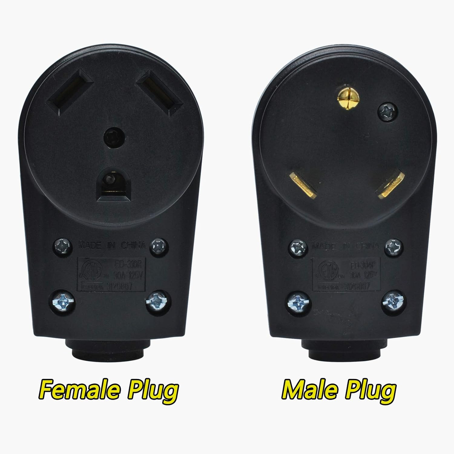 30 Amp RV Plug Male and Female Set, 2 Sets TT-30P/30R Receptacle, 125V Heavy Dut