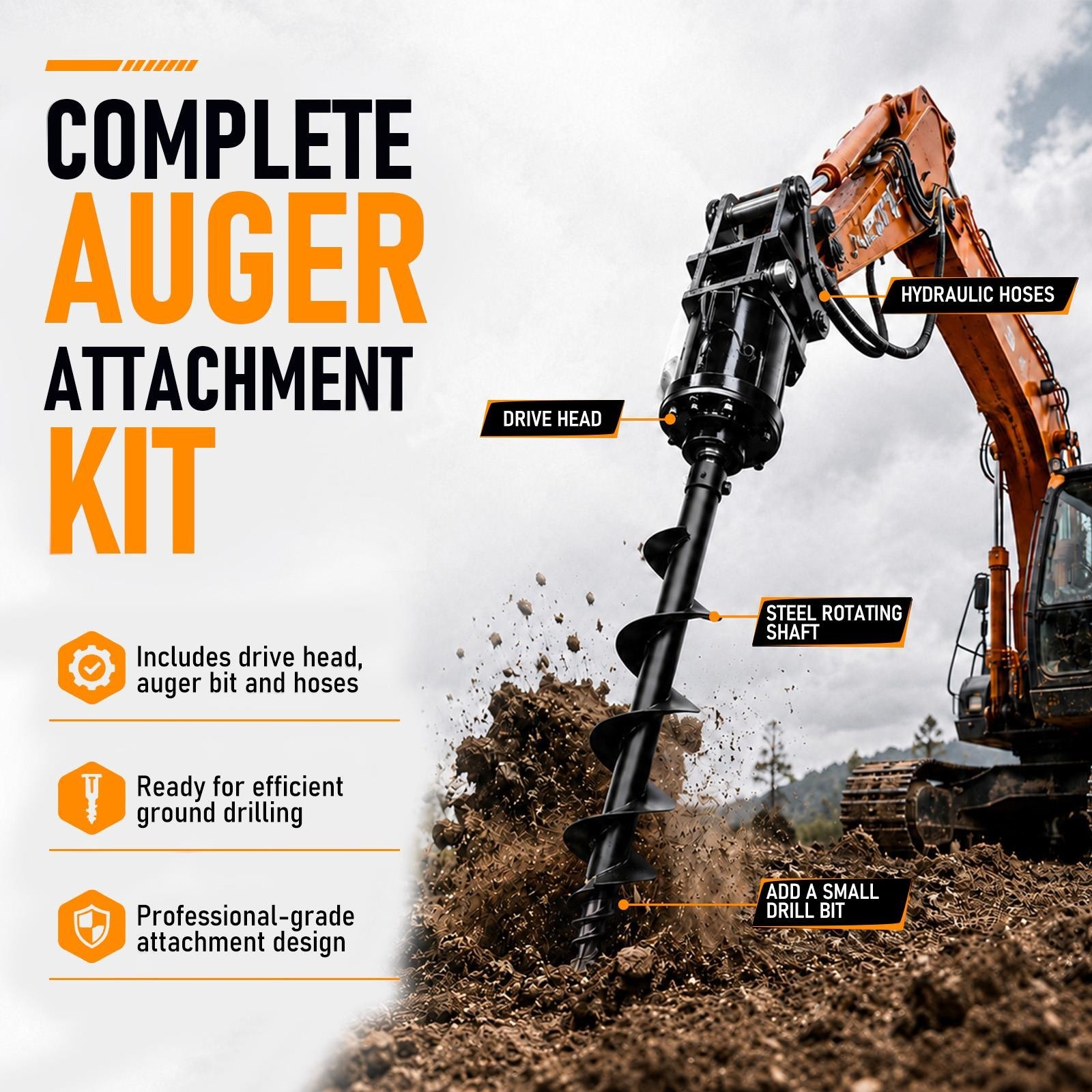 Mini Excavator Attachment Hydraulic Auger Drill 0.8Ton-2Ton 200mm Diameter Auger