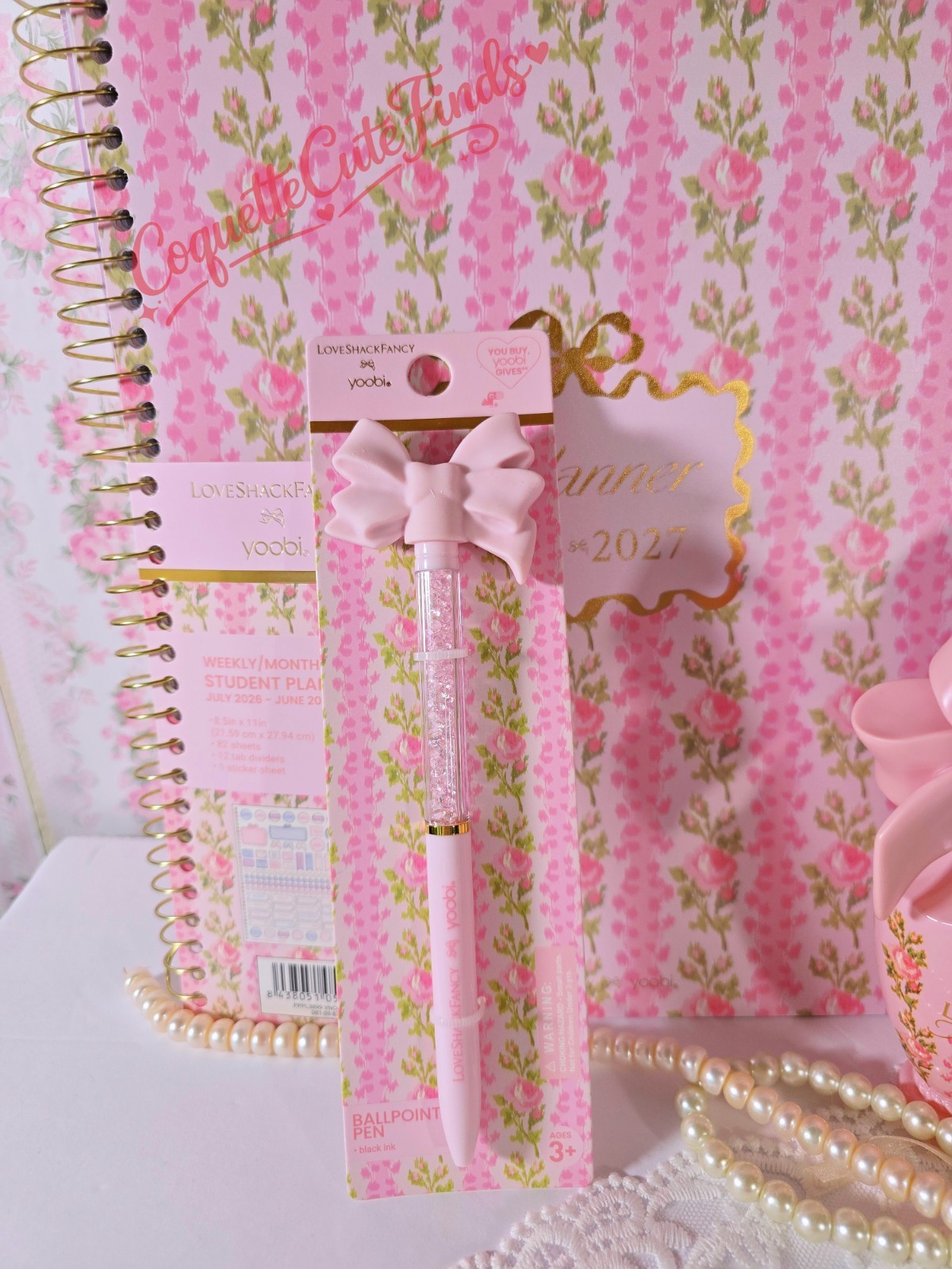 LoveShackFancy x Yoobi 2026-2027 Planner + Matching Bow Pen Set NWT SOLD OUT
