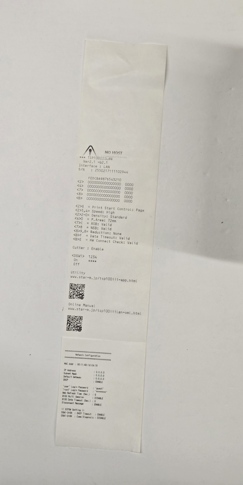 Star TSP100 Thermal POS Receipt Printer TSP143IIILAN w power cord/Ethernet Cord