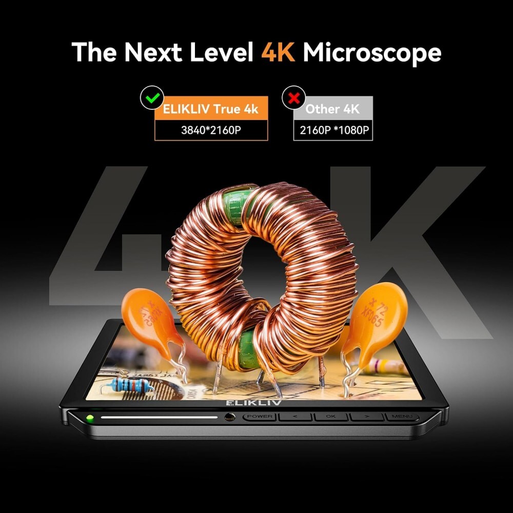 Elikliv Digital Microscope 2000X 8″ 4K 52MP Soldering Microscope Coin Magnifier