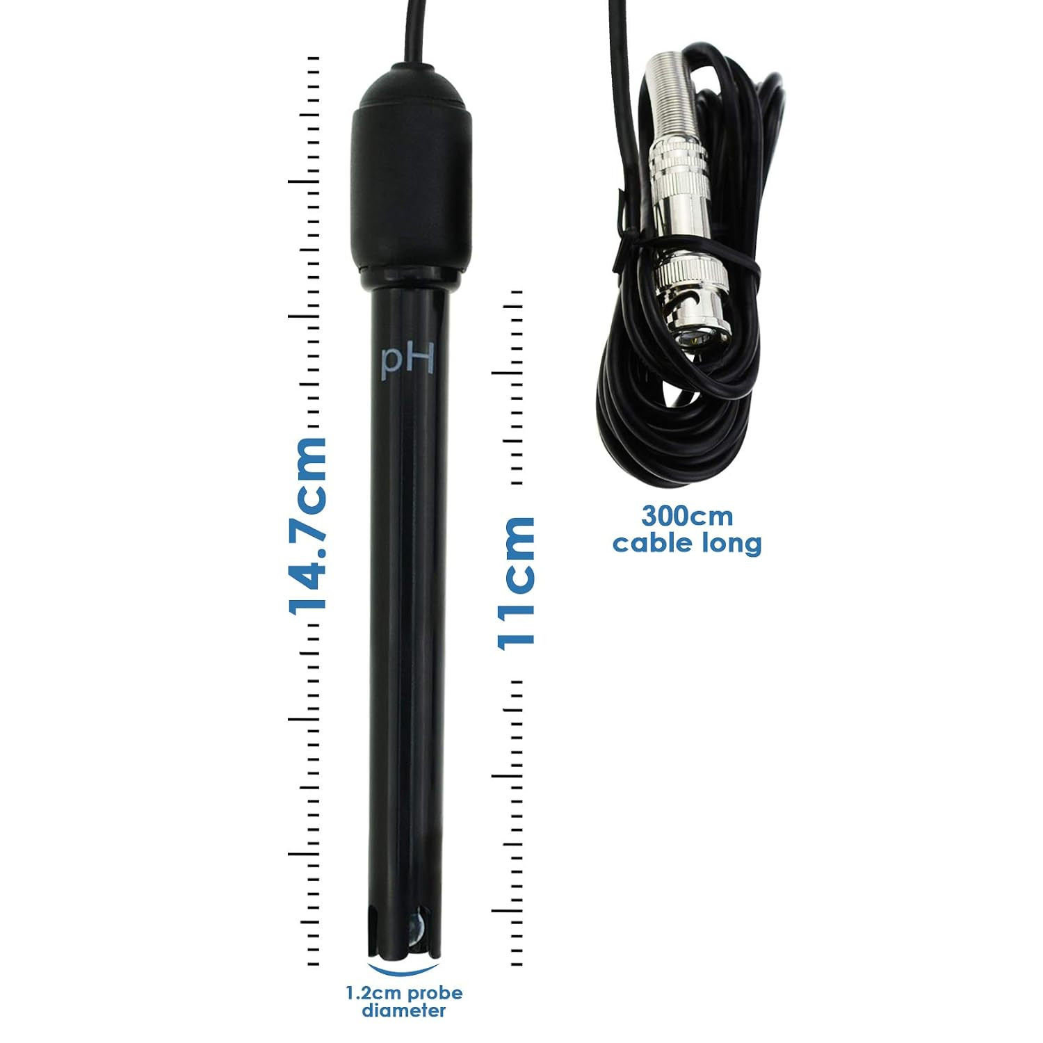 0-14 Ph Electrode Probe, Ph Meter with Replacement BNC Connector and 300Cm Cabl
