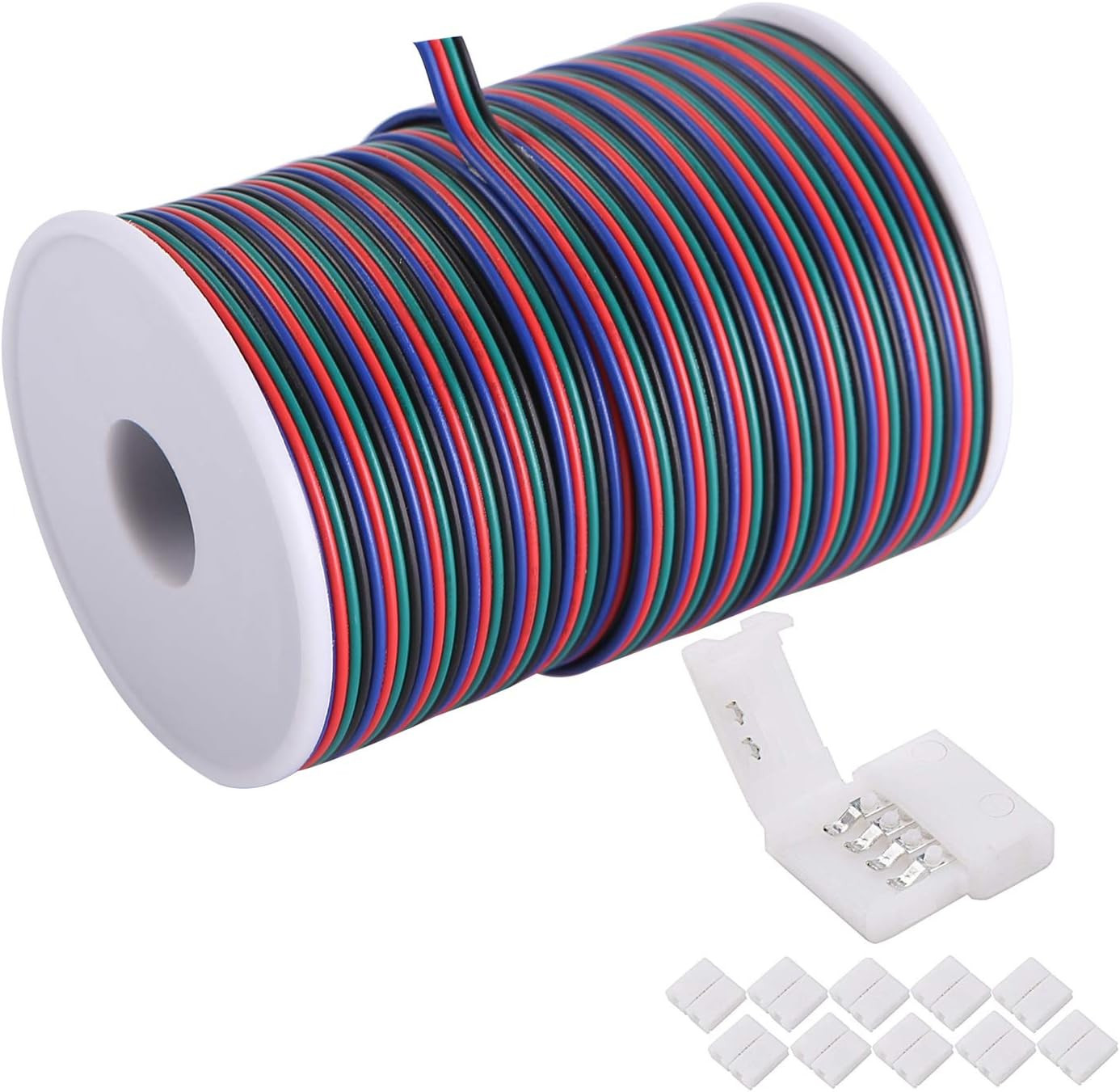 100Ft(30.5M) 22 AWG 4Pin RGB Wire Extension Cable with Spool, Led Lights Wires S
