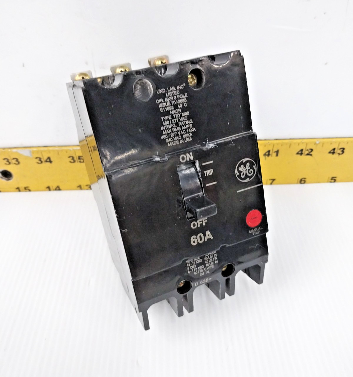 GE 60 Amp Bolt-On Circuit Breaker 480/277 VAC 3 Pole TEY360