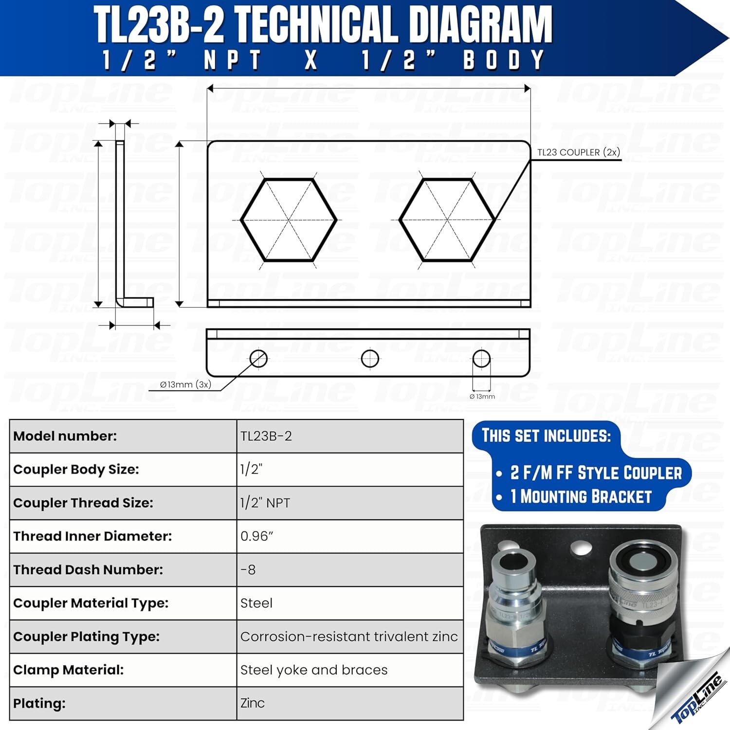 1/2″ NPT Thread Flat Face Hydraulic Quick Couplers with Mounting Bracket TL23B-2